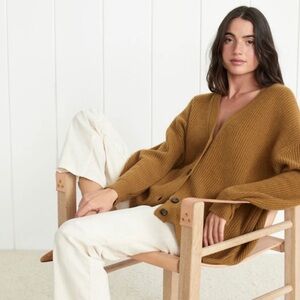 Jenni Kayne Cashmere V Neck Tan Cardigan Sweater relaxed fit over size sweater